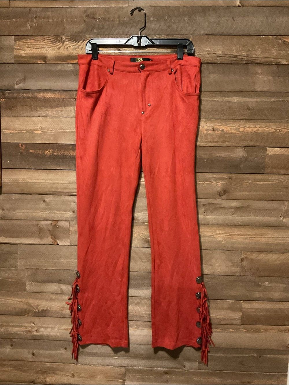 Women’s L&B Western Rust Suede Pants Fringe Buffalo Buttons Size 12 NWT